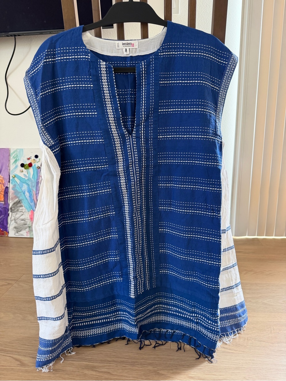Lemlem Blue and White Handwoven Tunic, Size S